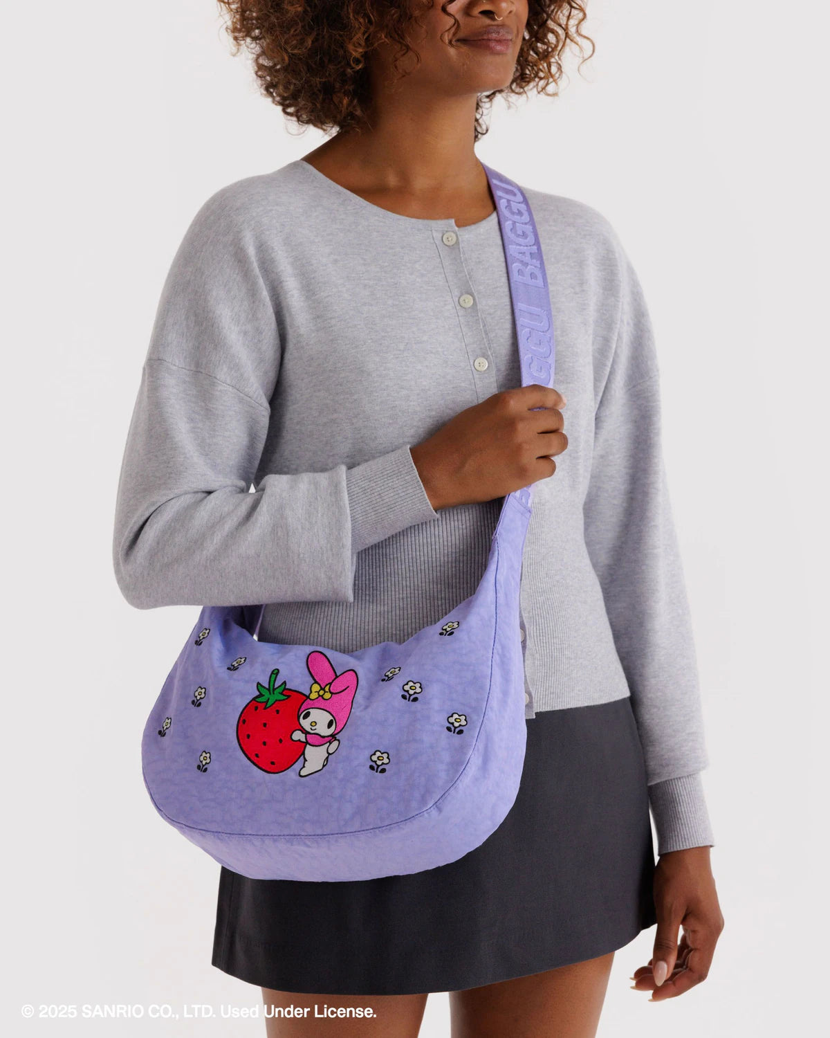 Medium Nylon Crescent Bag - Embroidered My Melody Strawberry - Hello World Modern Mercantile