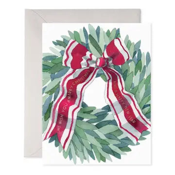 Wish You A Merry Christmas Wreath Holiday Greeting Card