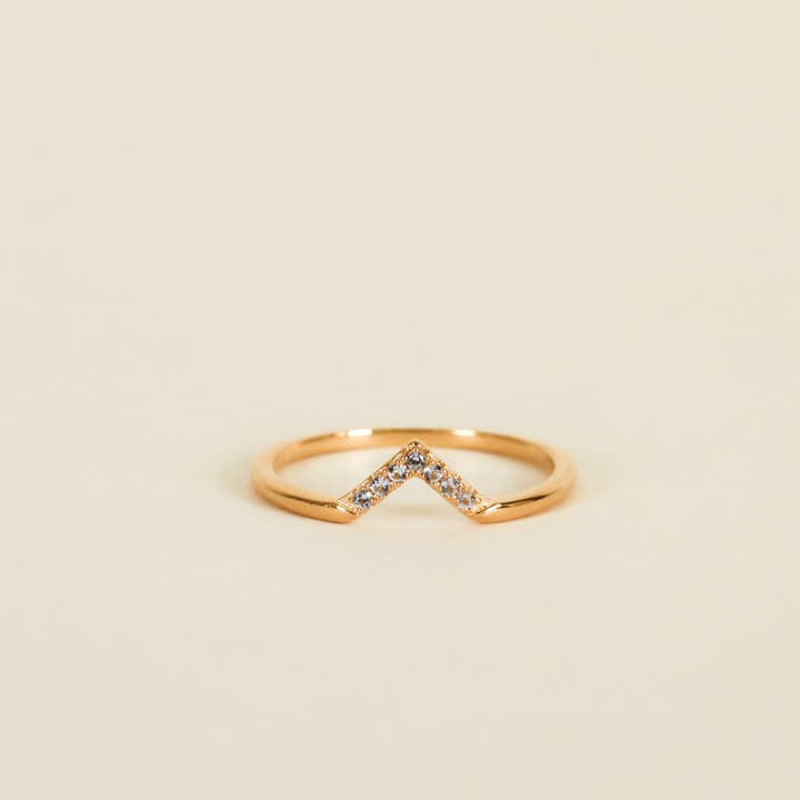 18K Gold Plated Lambda V-Shaped Aqua Pave Ring