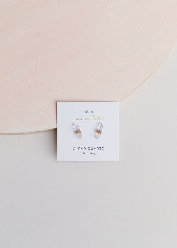 Mineral Point Crystal Stud Earrings - Clear Quartz