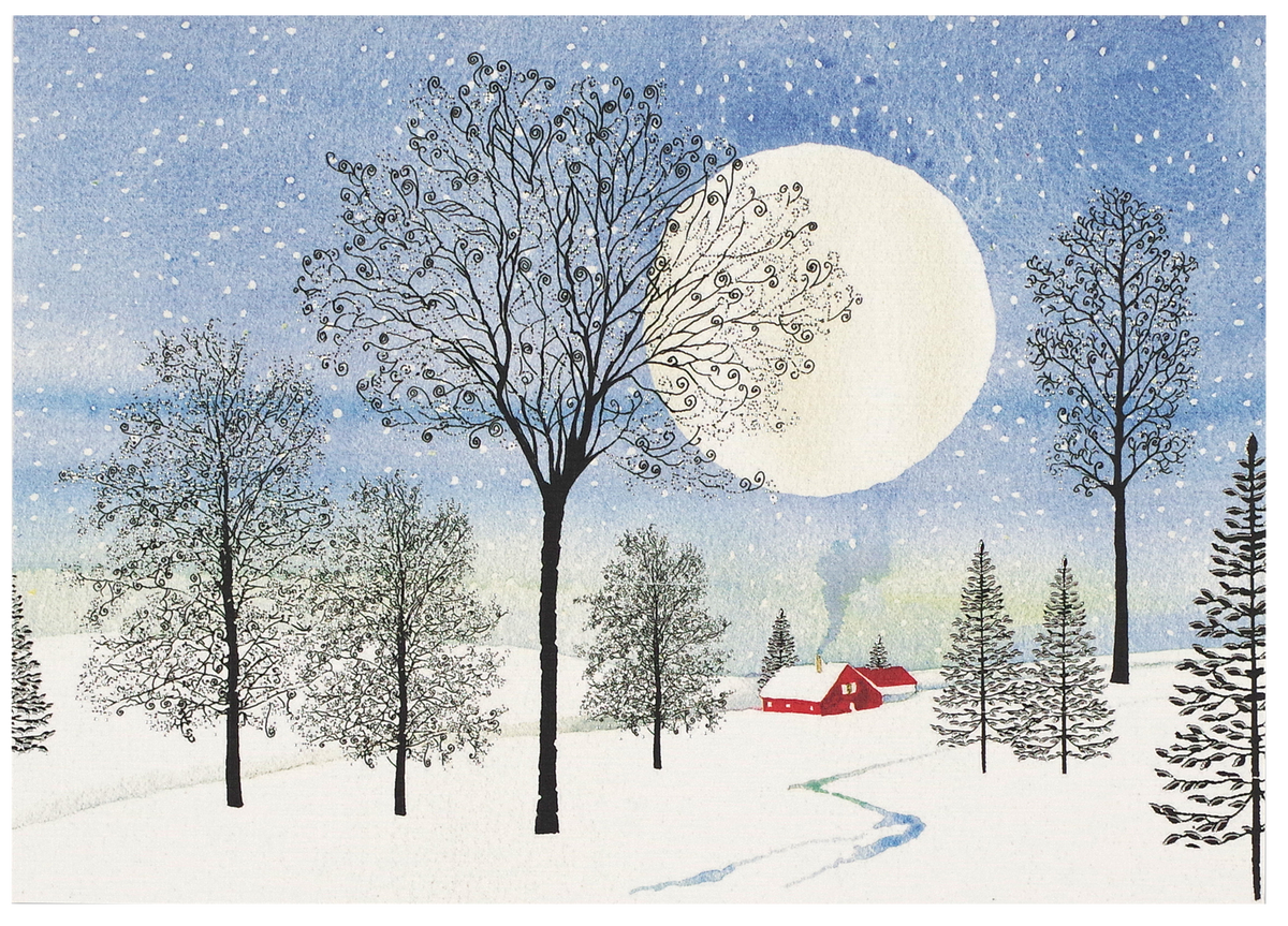 Moonlit Cottage Deluxe Holiday Boxed Greeting Cards