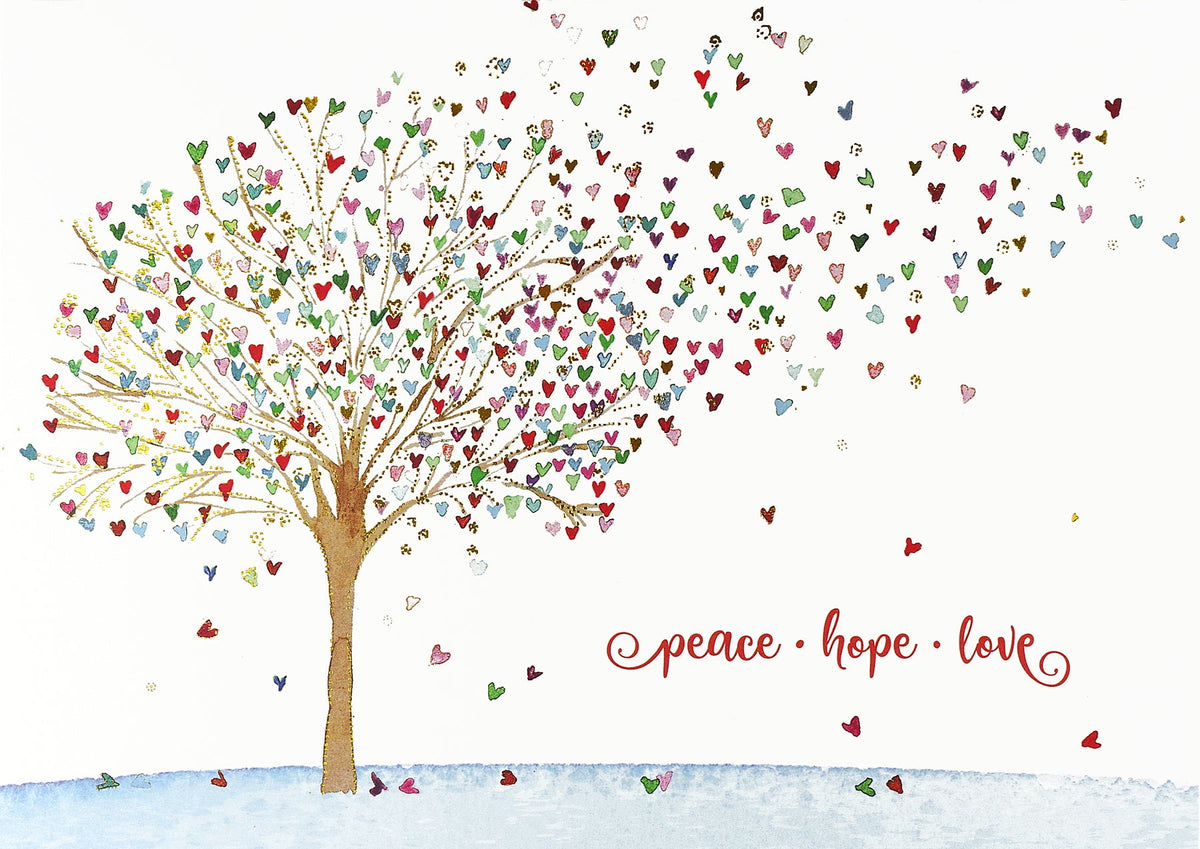 Festive Tree of Hearts Deluxe Box Holiday Cards