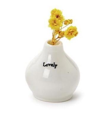 Porcelain Typewriter Font Bud Vase & Dried Flowers Lovely