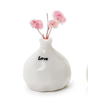 Porcelain Typewriter Font Bud Vase & Dried Flowers Love