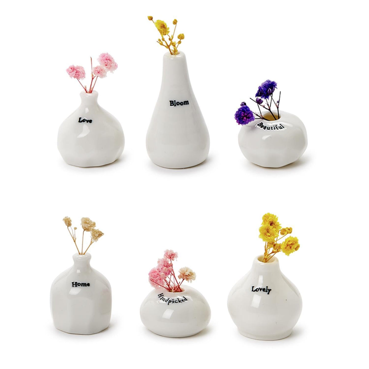 Porcelain Typewriter Font Bud Vase & Dried Flowers in 6 Styles
