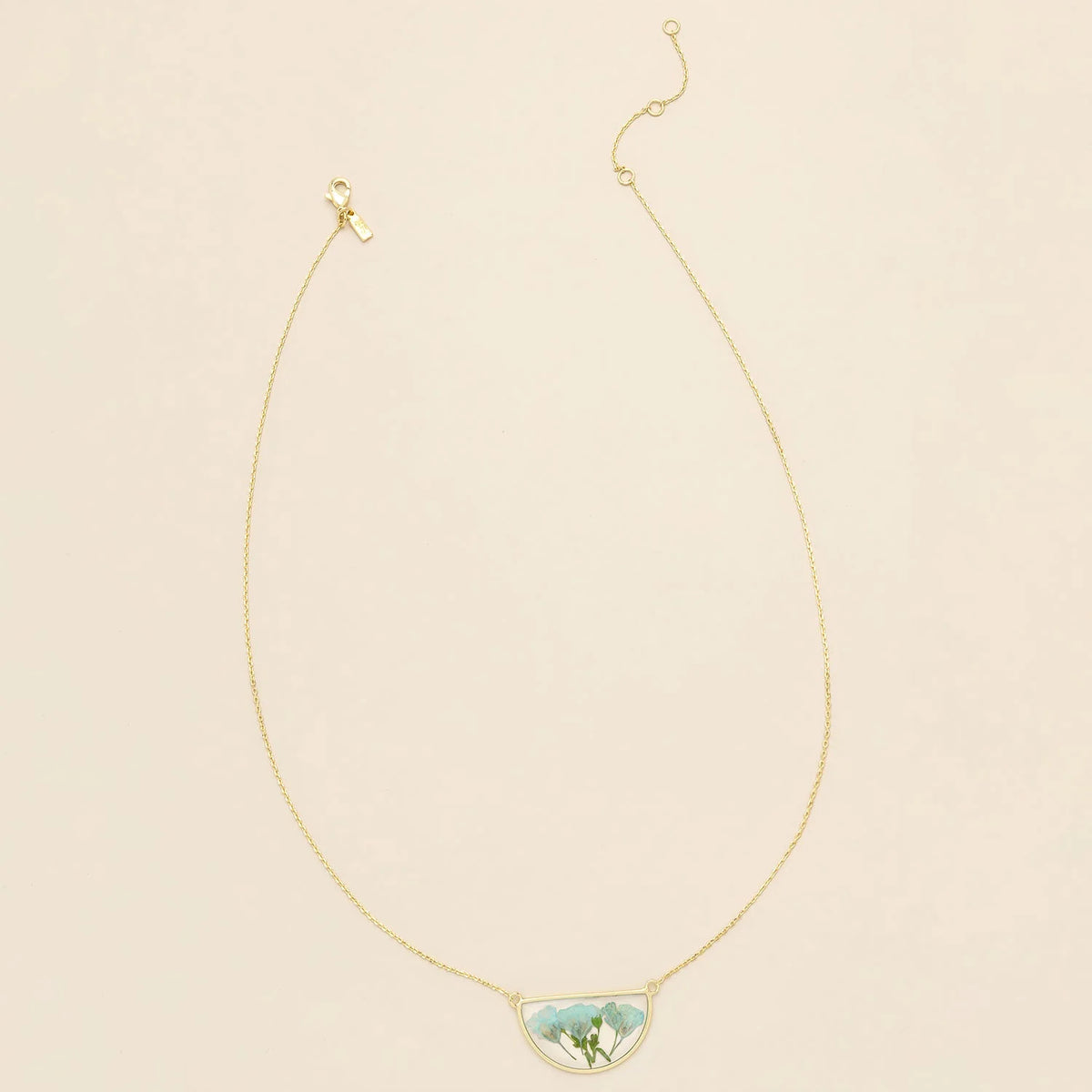 Pressed Flower Necklace - Gold - Blue Baby's Breath