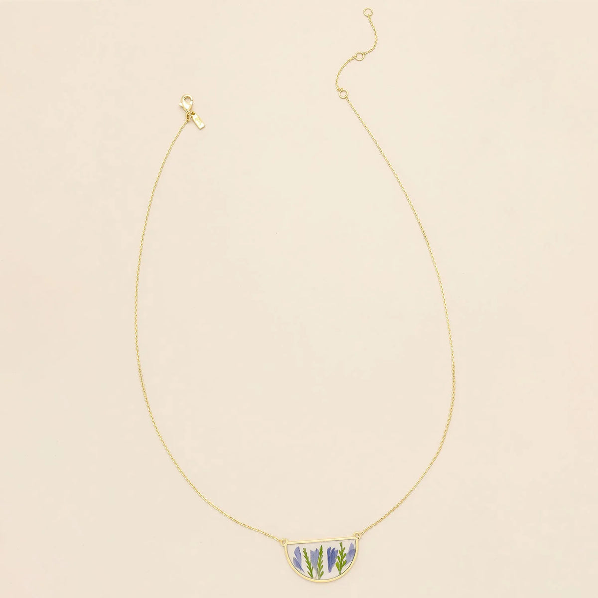 Pressed Flower Necklace - Gold - Purple Cornflower