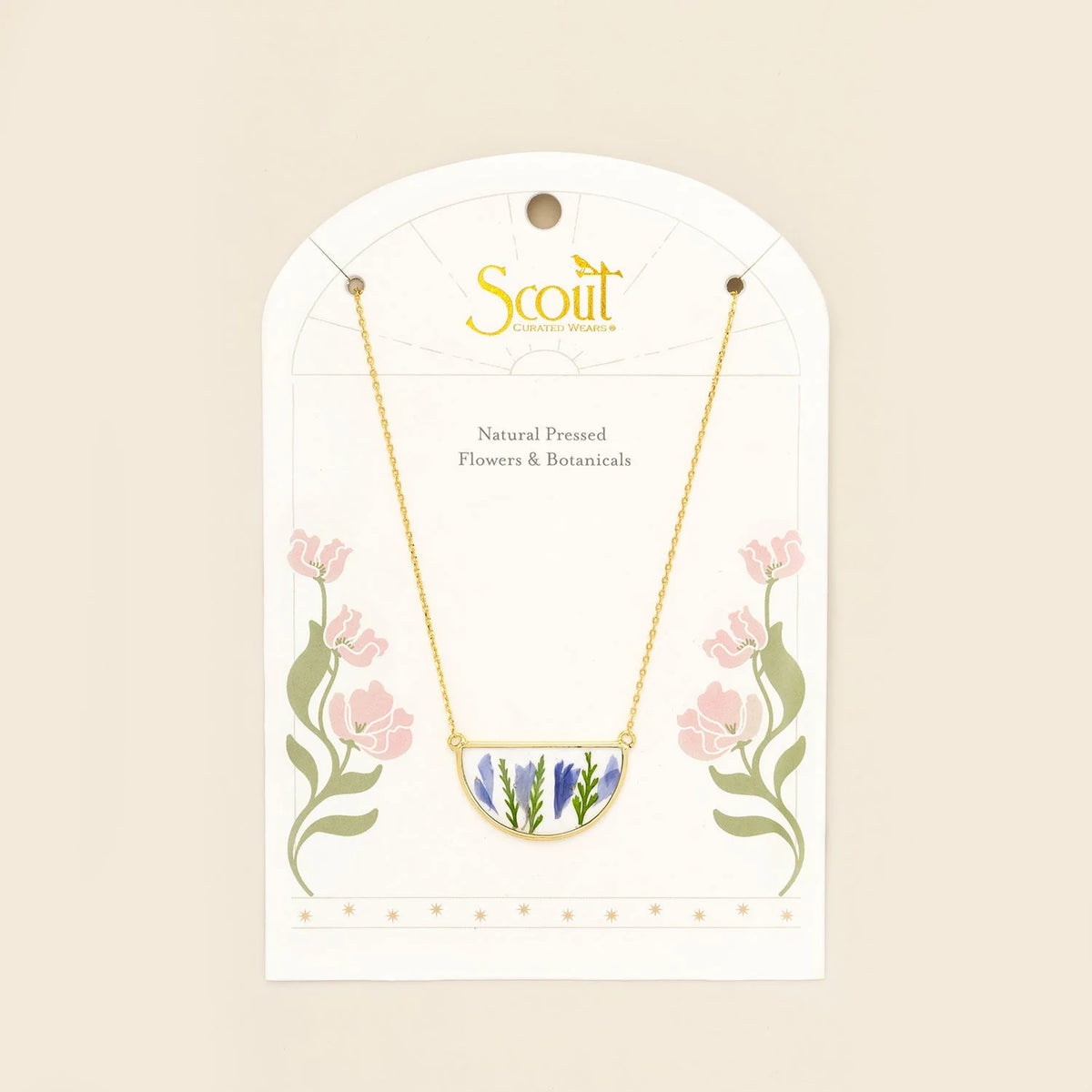 Pressed Flower Necklace - Gold - Purple Cornflower