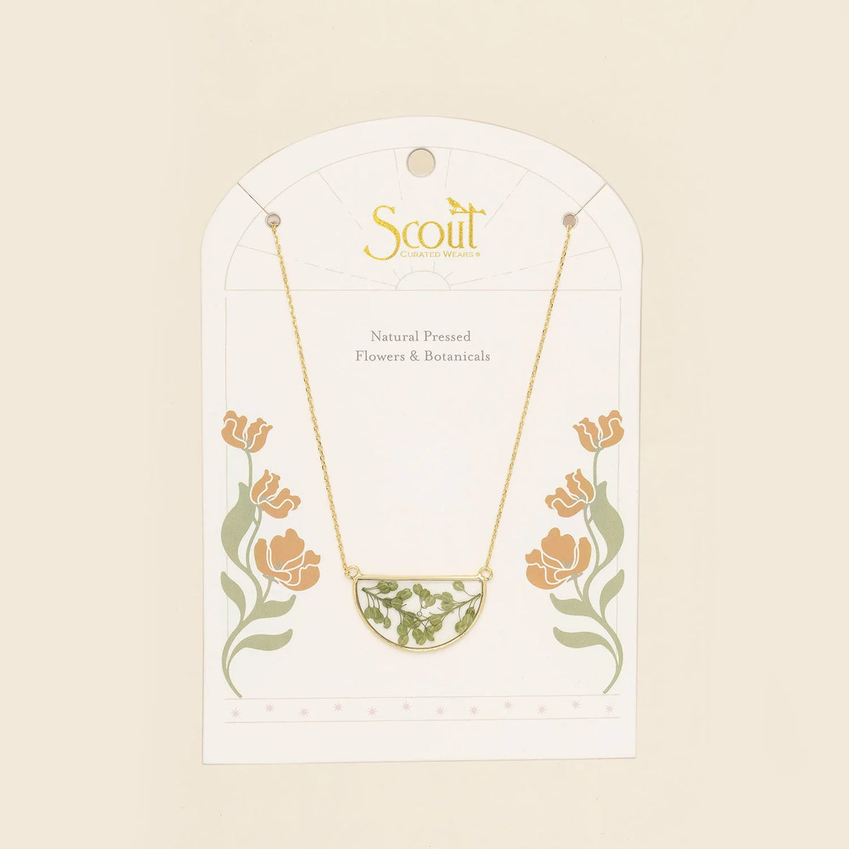 Pressed Flower Necklace - Gold - Green Peppergrass