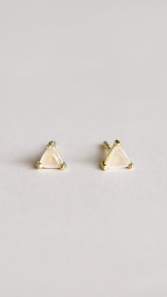 Mini Energy Gemstone Triangular Stud Earrings in Rose Quartz
