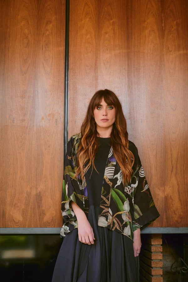 Orchid Black Crepe Kimono