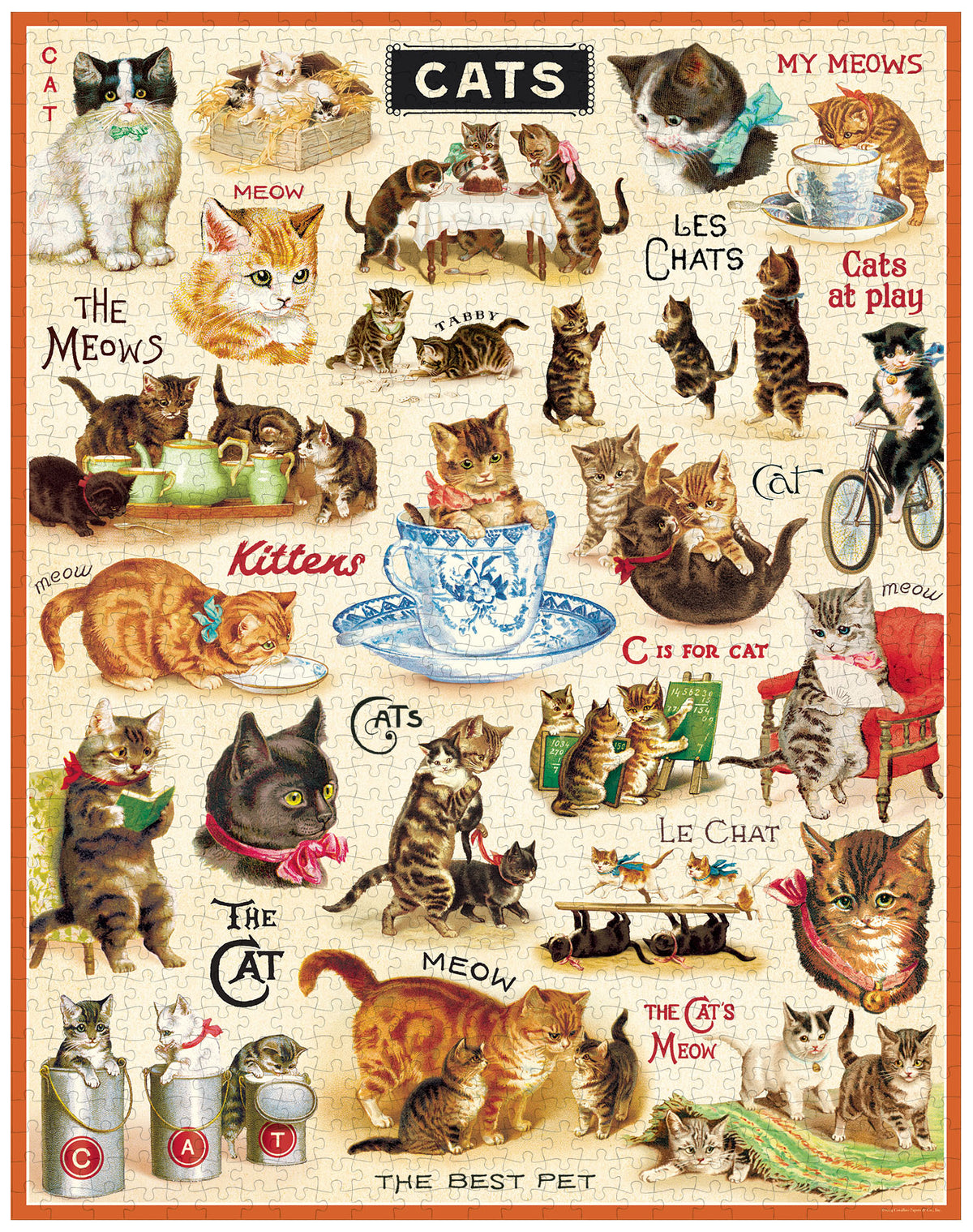 1000-Piece Vintage-Style Puzzle – Cats - Hello World Modern Mercantile