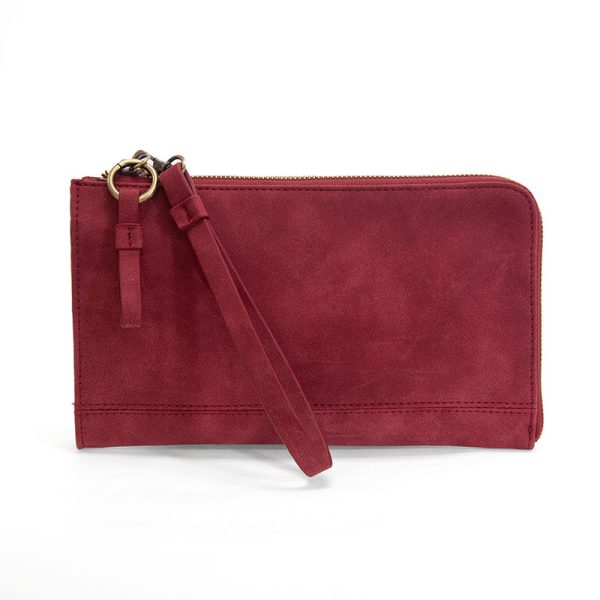 Vegan Sueded Leather Karina Convertible Bag Wristlet Strap Rust