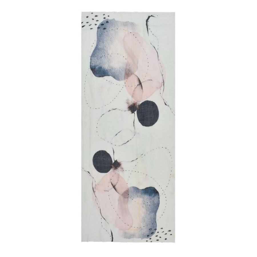 Whimsical Embroidered Lightweight Wool Scarf - Pink