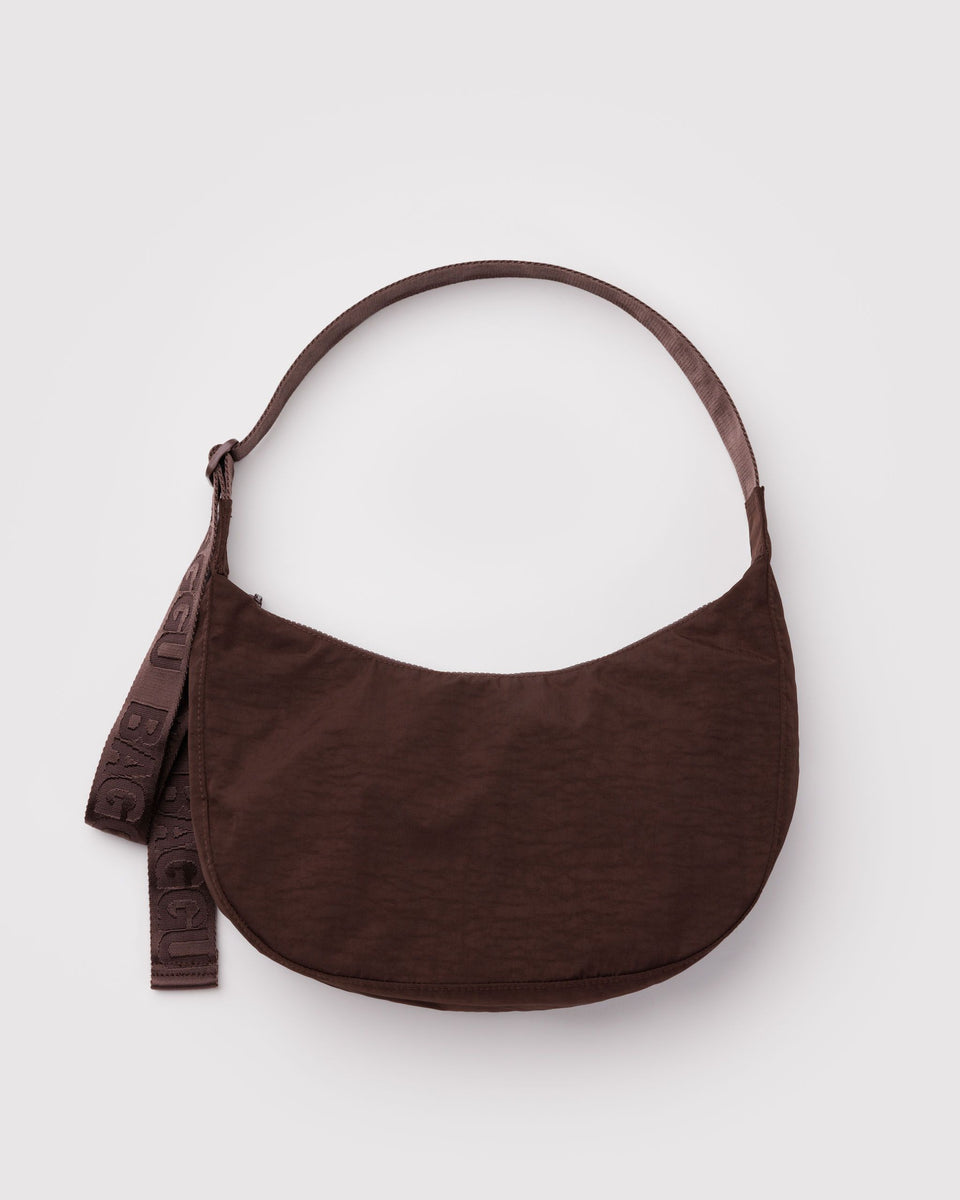 Medium Nylon Crescent Bag - Coffee