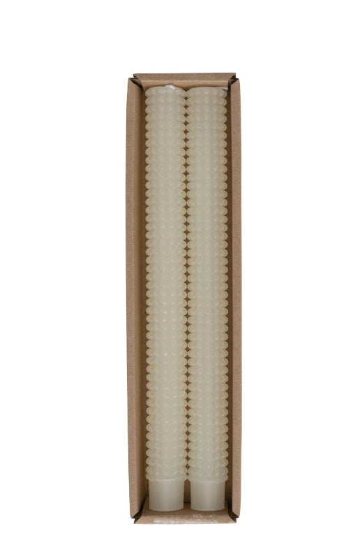Unscented Hobnail Taper Candles Set of 2 - Cream
