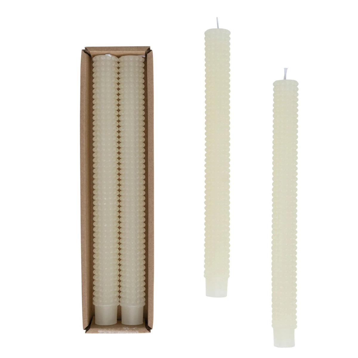 Unscented Hobnail Taper Candles Set of 2 - Cream