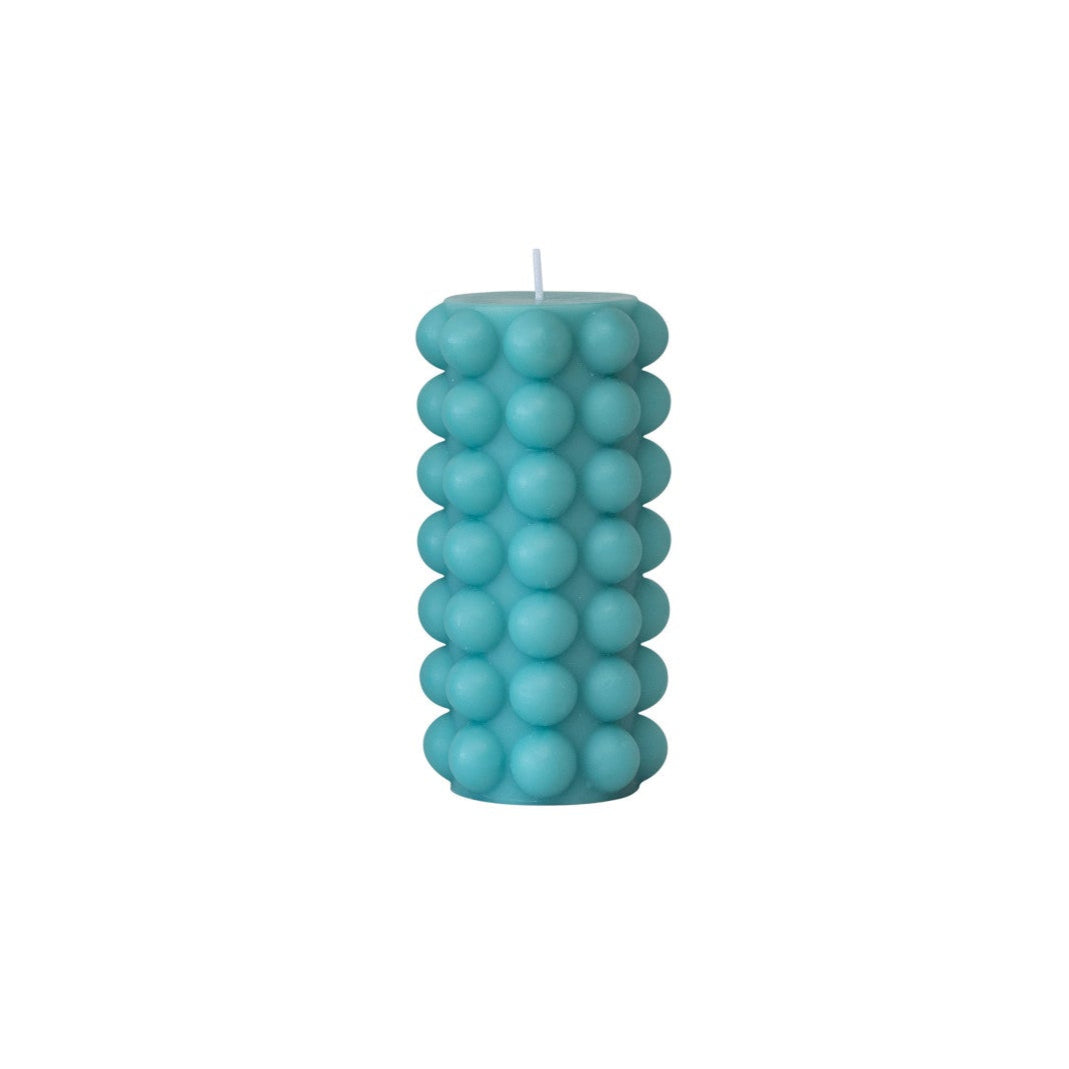 Unscented Hobnail Pillar Candle 6"H - Cyan Blue