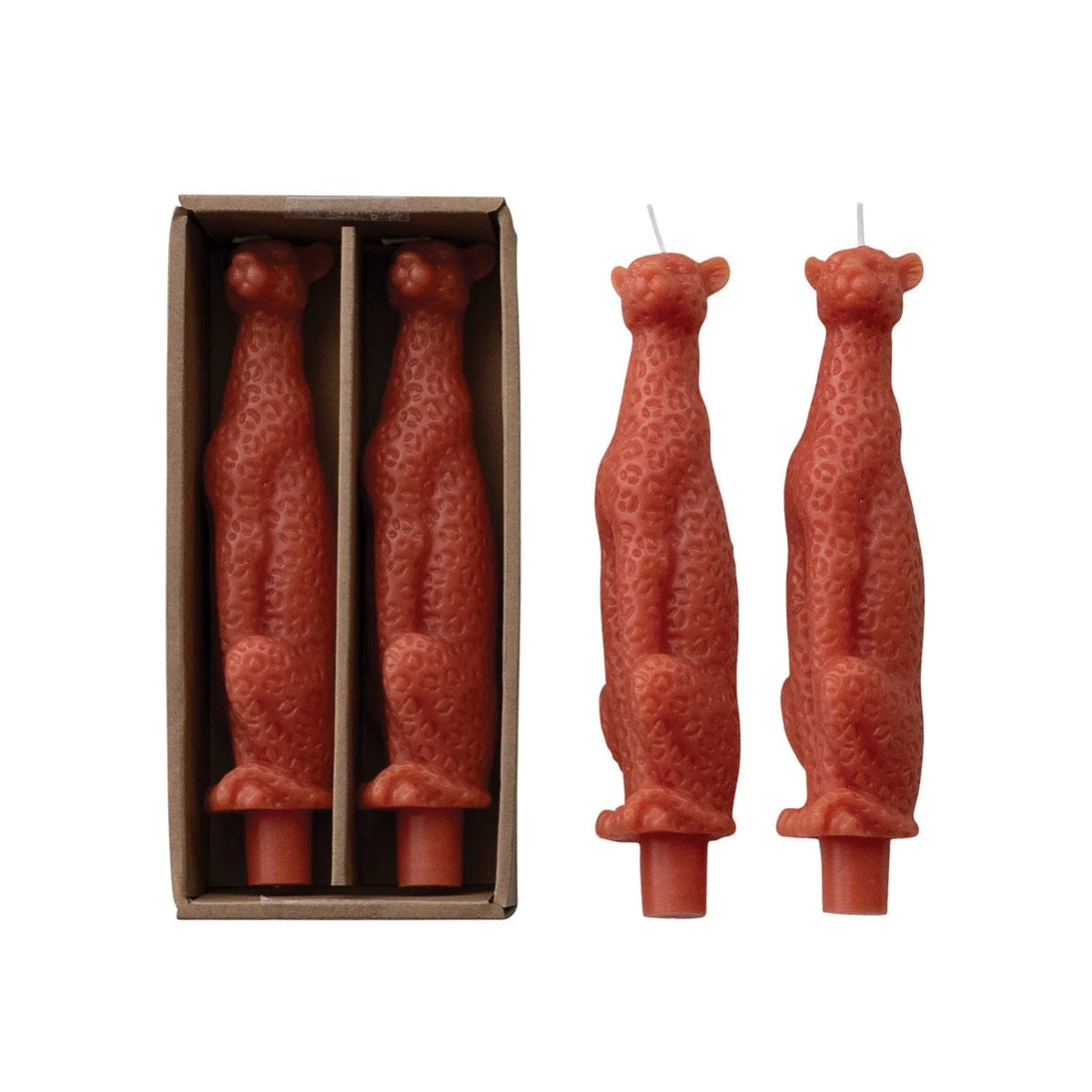 Unscented Leopard Taper Candles Set of 2 - Coral - Hello World Modern Mercantile