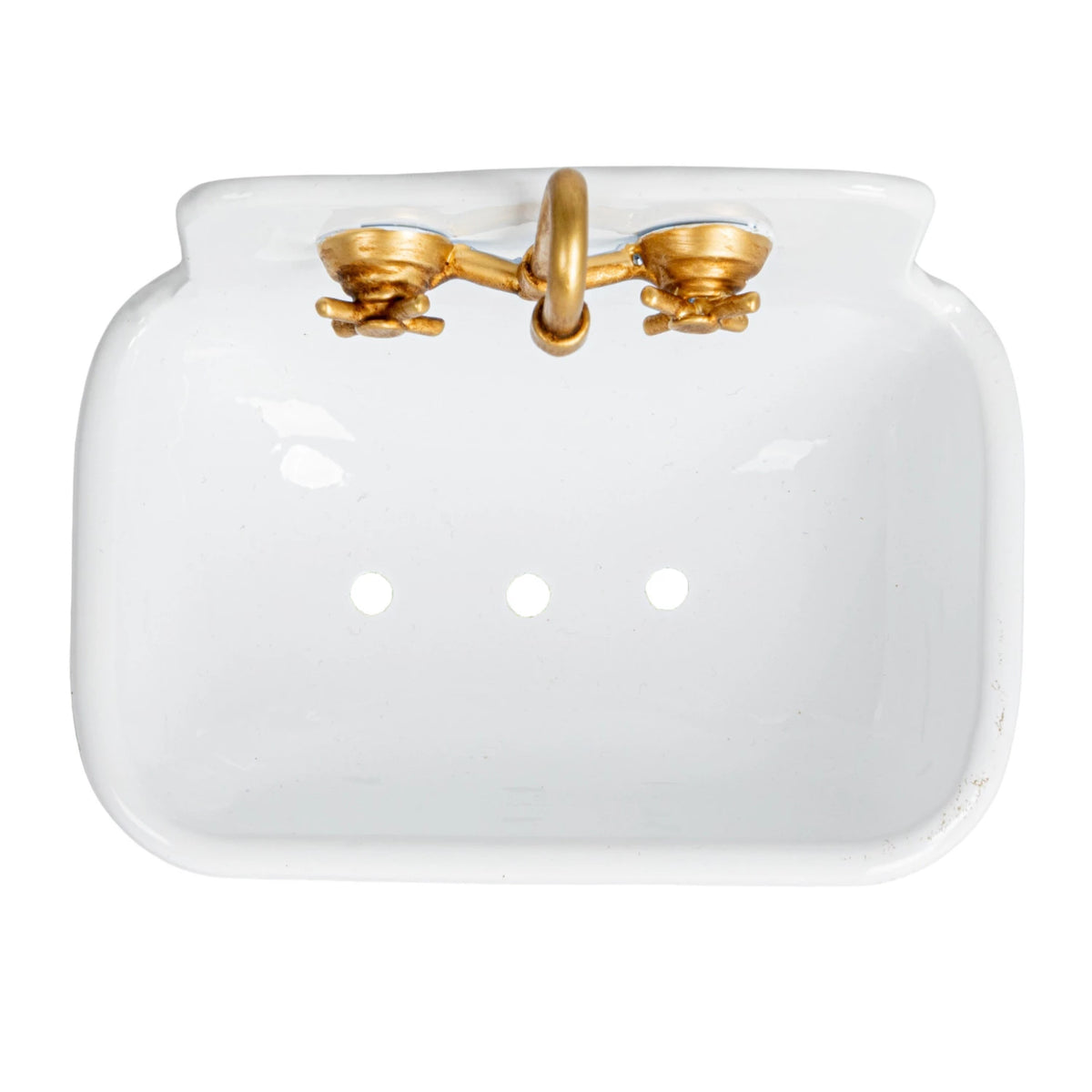 Metal Sink Soap Dish with Faucet & Knobs - White/Green/Gold - Hello World Modern Mercantile
