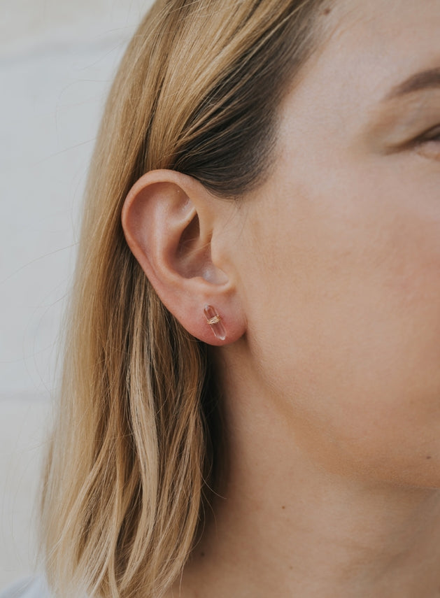 Mineral Point Crystal Stud Earrings - Clear Quartz