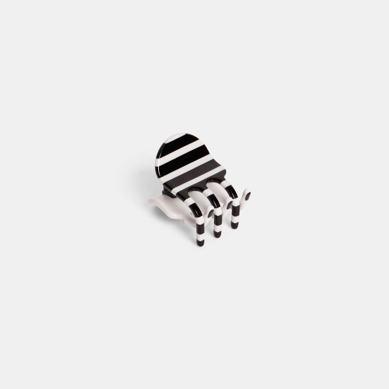 Chunks Mini Hair Claw Clip in Black and White Strot Striped Side Facing up on white background