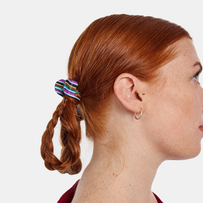 Mini Hair Claw Clip in Frances styled on braided hair