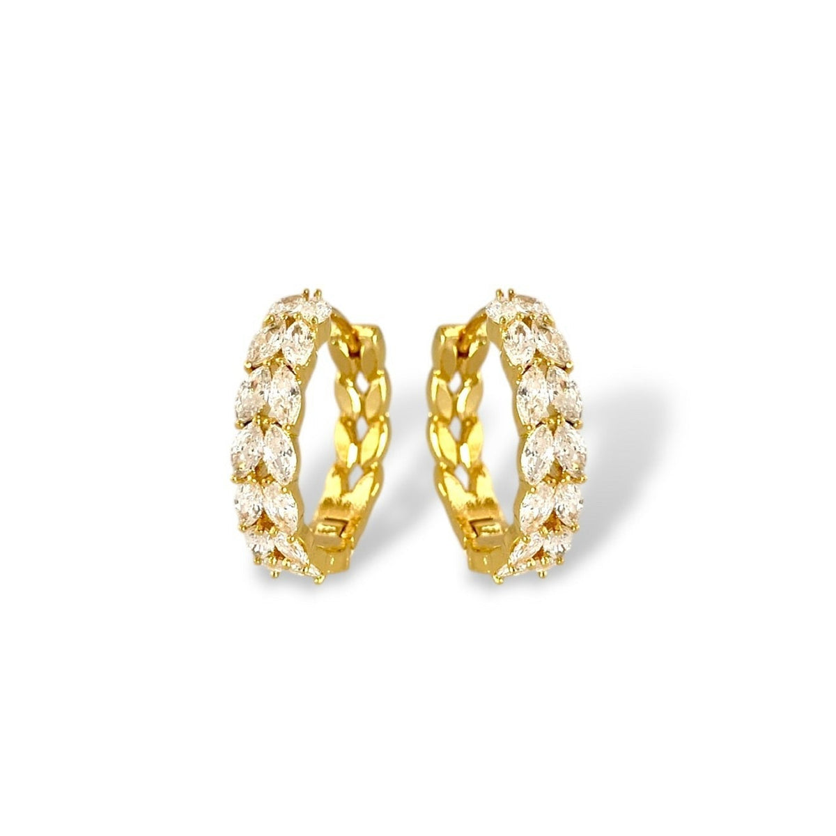Isabelle Two Row Marquise Cut CZ Hoop Earrings - Clear