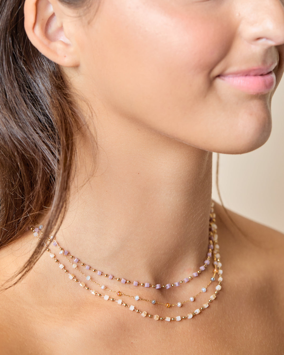 Quartz Pastel Mixed Bead Chain Necklace