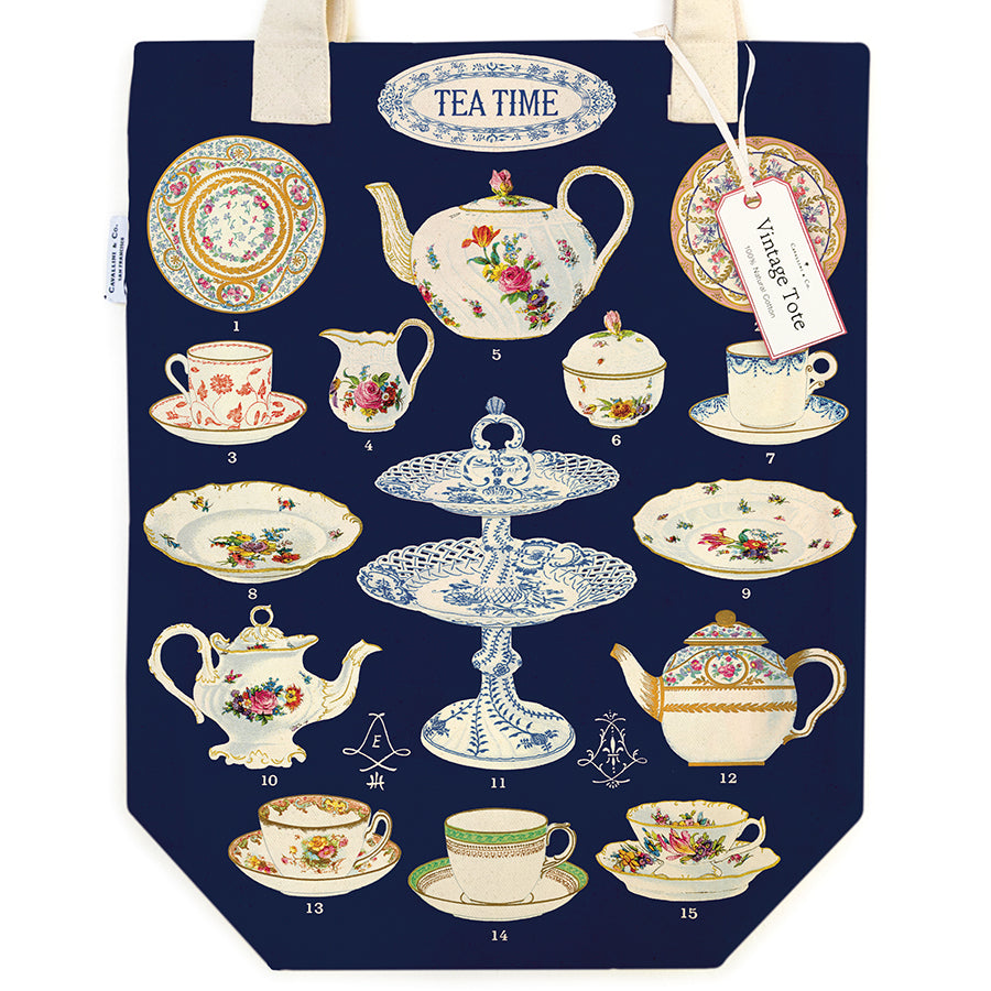 Vintage Print Canvas Tote Bag - Tea Time