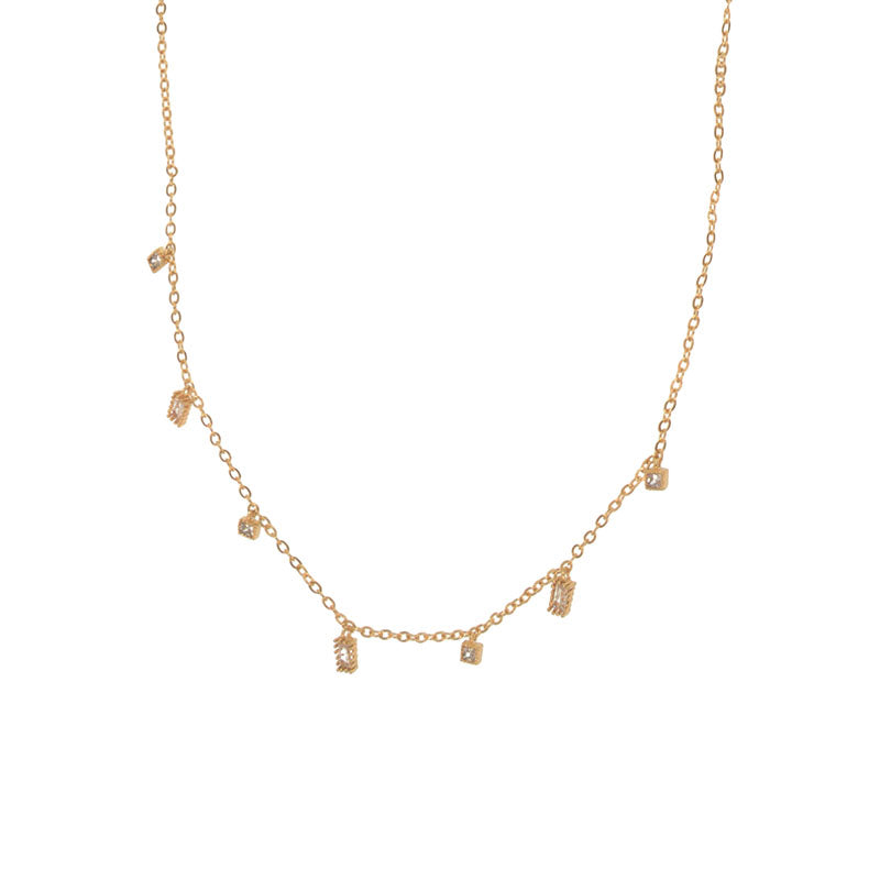 Gold Dainty Spaced Crystals Necklace