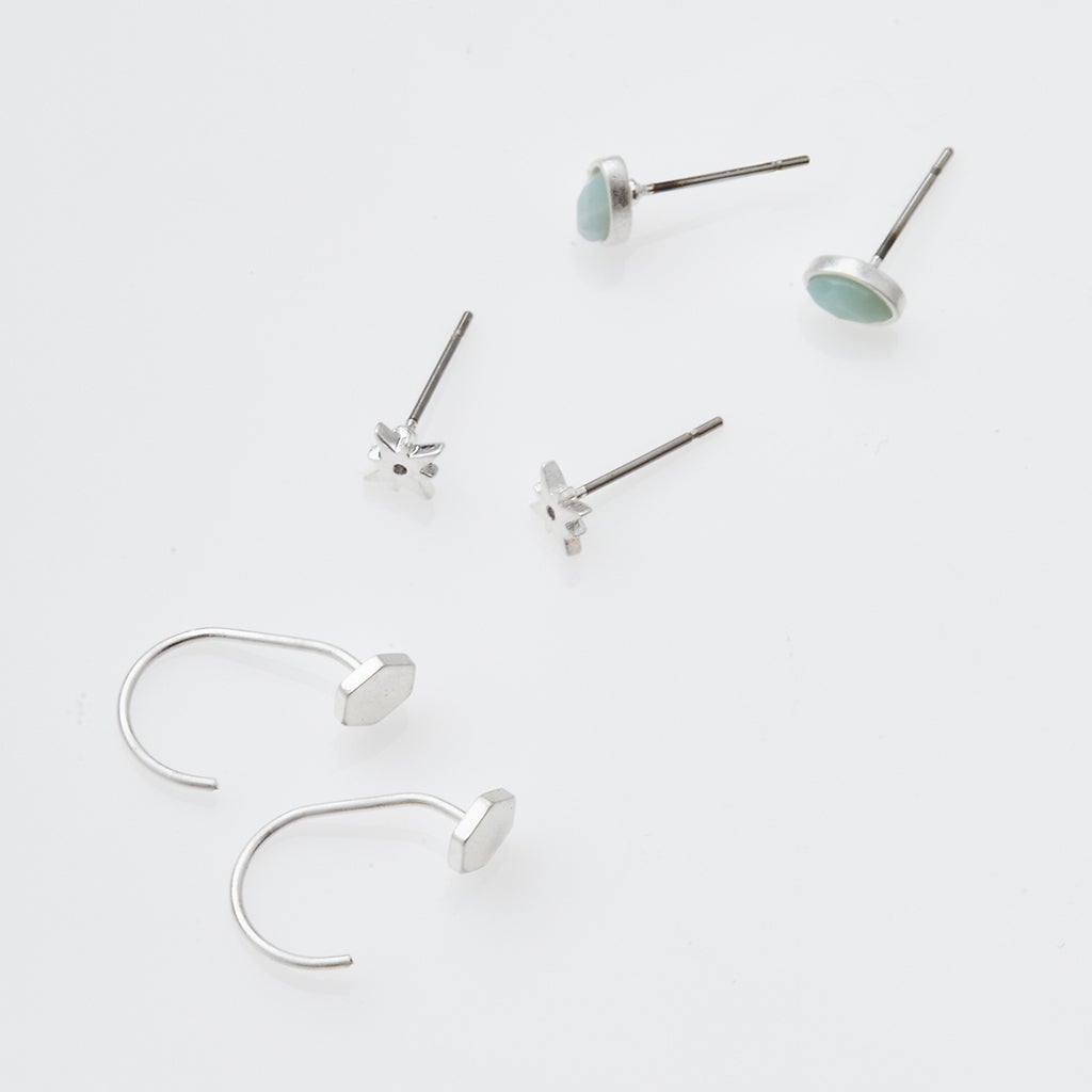 Sterling silver plated amazonite stud earrings jewelry set gabby stud trio