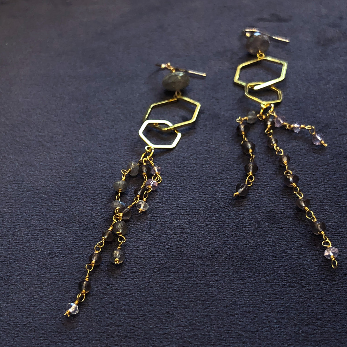Handmade Labradorite Hex Dangle Earrings