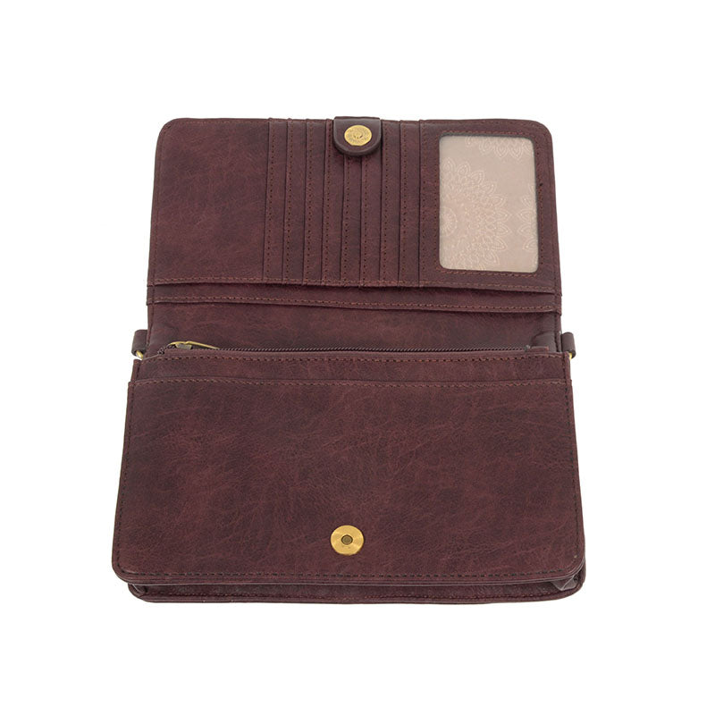 Aubergine Vegan Leather Mini Foldover Billie Crossbody Interior View Organizer