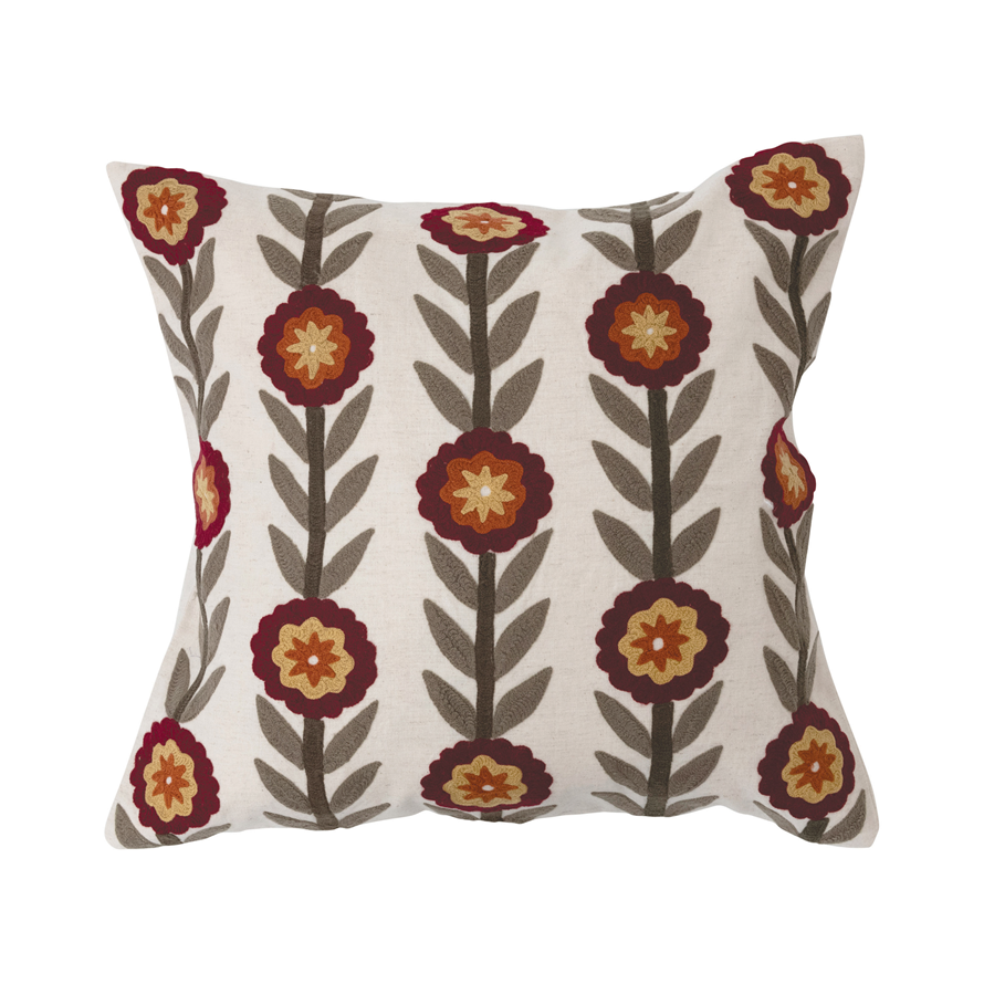 Flowers Cotton Embroidered Pillow