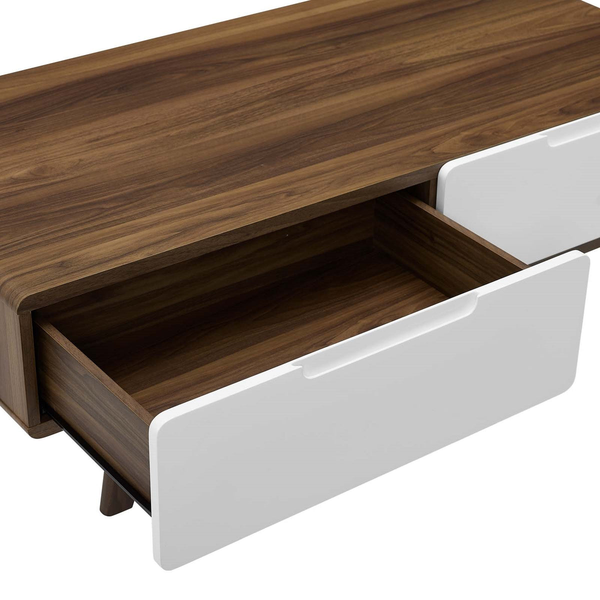 Mid Century Modern Style Coffee Table with Drawers - Walnut White