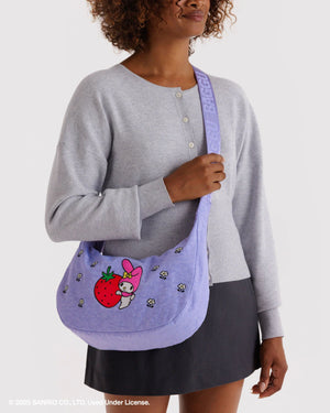 Medium Nylon Crescent Bag - Embroidered My Melody Strawberry - Hello World Modern Mercantile