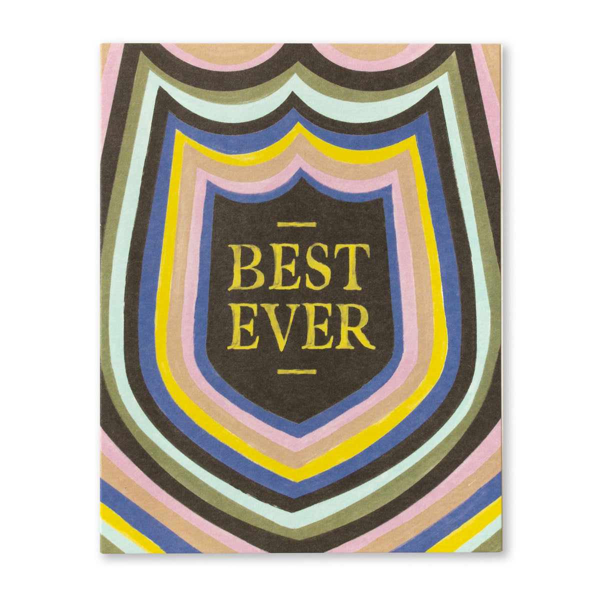 Birthday Greeting Card - Best Ever! Illustration shows colorful striped shapes radiating out from typography in the center.