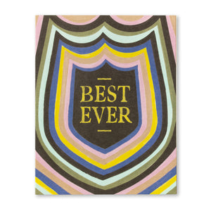 Birthday Greeting Card - Best Ever! Illustration shows colorful striped shapes radiating out from typography in the center.