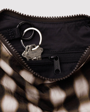 Small Nylon Crescent Bag - Blurred Gingham Brown