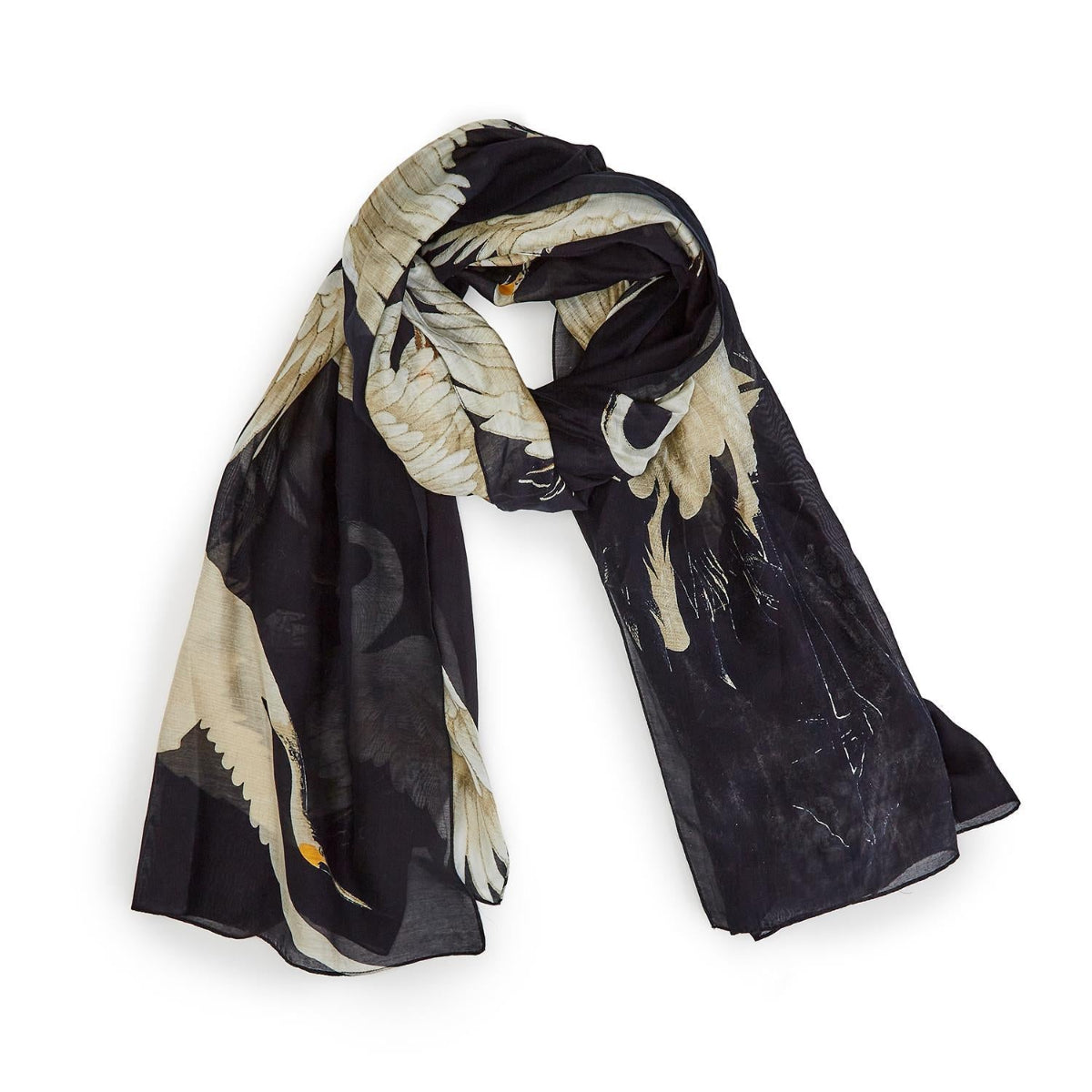 One Hundred Stars Stork Printed Lightweight Scarf in Black