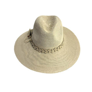 Fedora Brim Hat with Floral Cutout Trim & Tassel