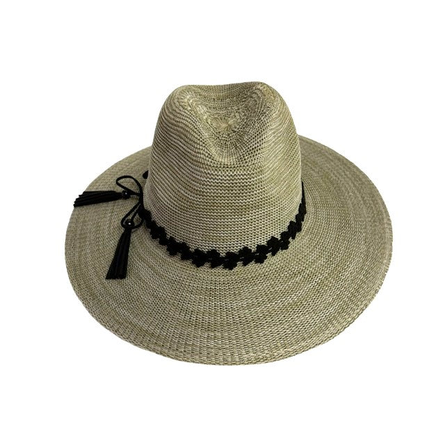 Fedora Brim Hat with Floral Cutout Trim & Tassel