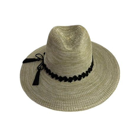 Fedora Brim Hat with Floral Cutout Trim & Tassel