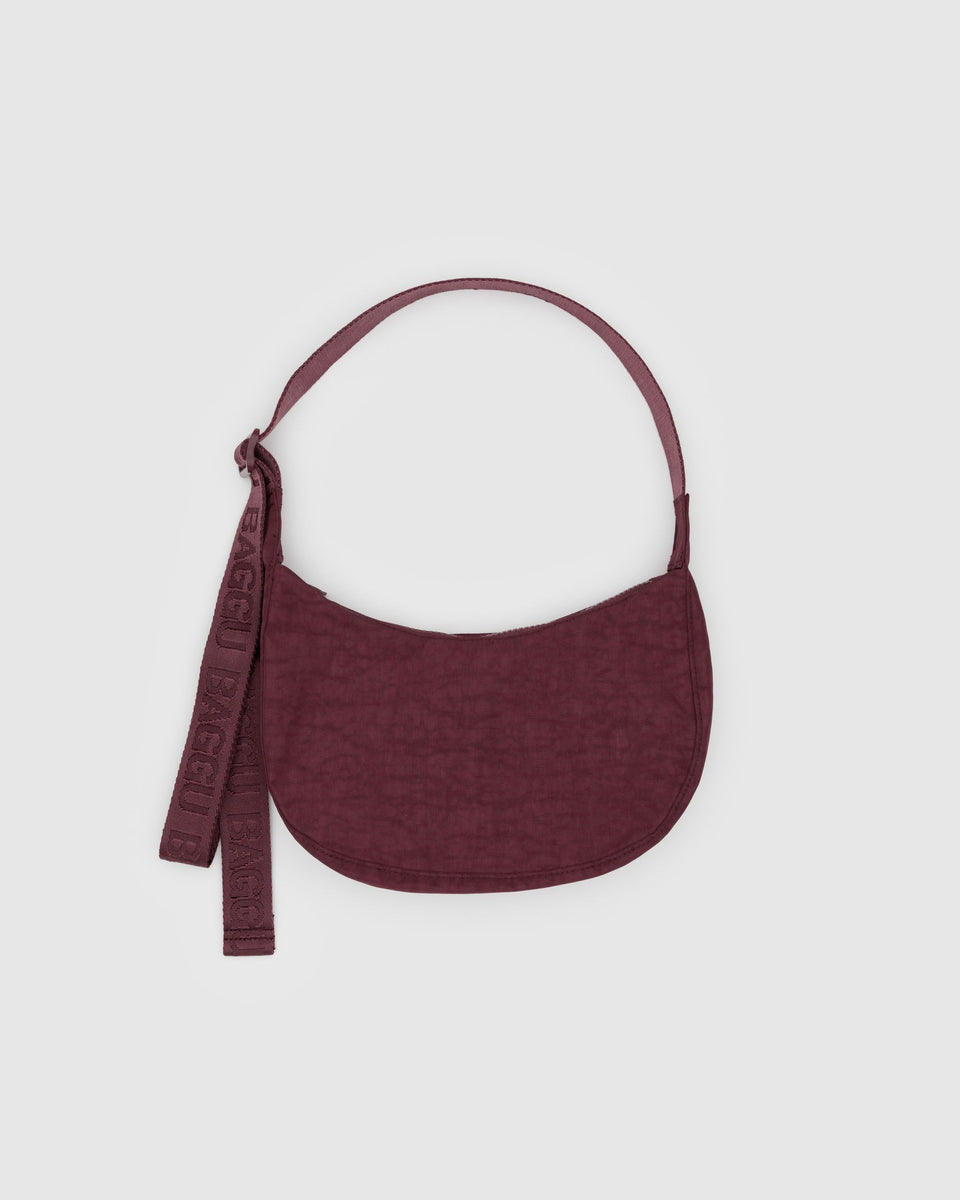 Small Nylon Crescent Bag - Mahogany