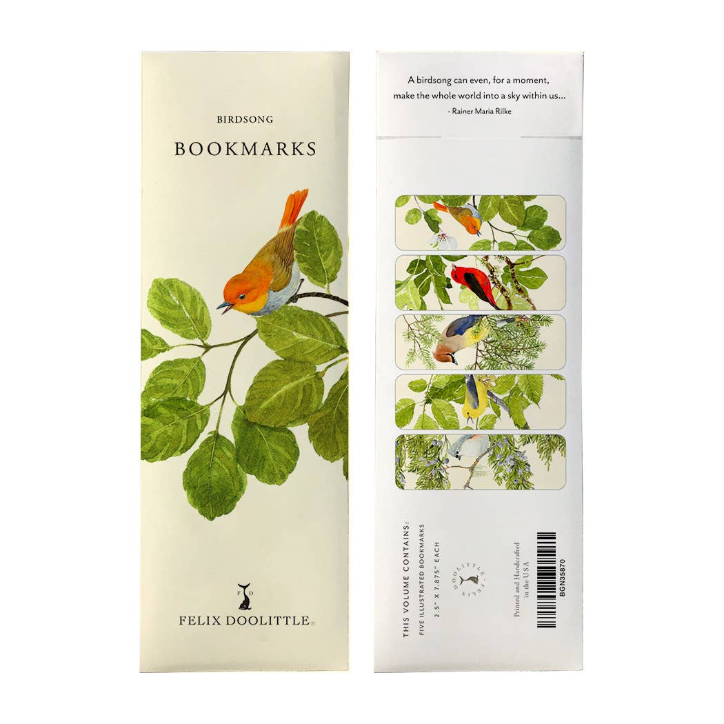 Watercolor Nature-Inspired Illustrations Bookmarks Set of 5 - Birdsong Packaged Front and Back