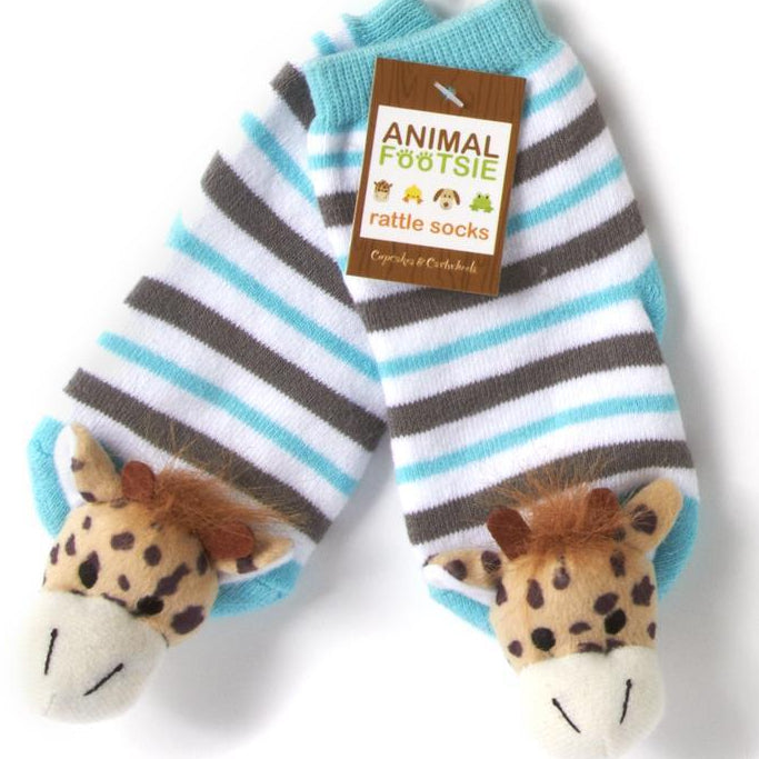 Animal Plush Baby Rattle Footsie Socks - Hello World Modern Mercantile