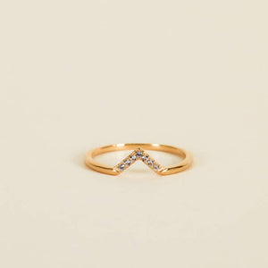 18K Gold Plated Lambda V-Shaped Aqua Pave Ring