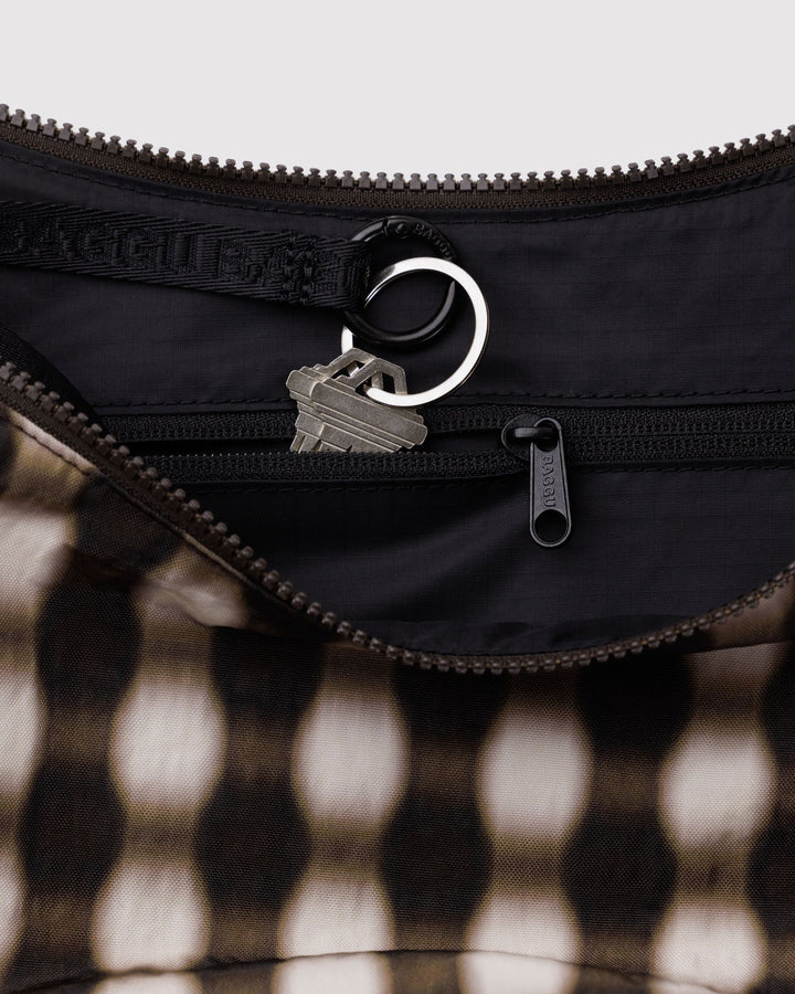 Medium Nylon Crescent Bag - Blurred Gingham Brown