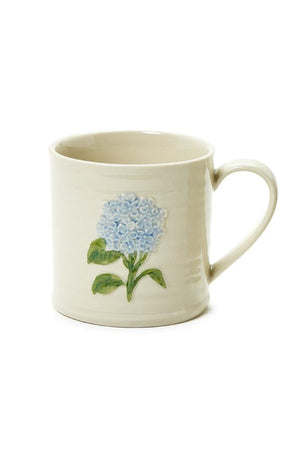 Painted Embossed Hydrangea Stoneware Mug 15oz Blue Flower